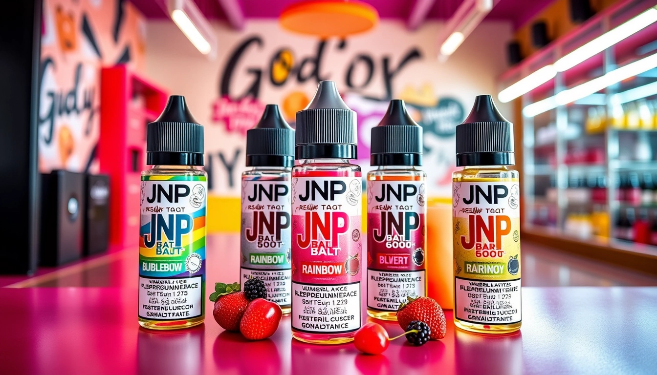 JNP Bar Salt 6000 e-liquids in assorted flavors including Blueberry Pomegranate, Cherry Ice, and Passion Fruit, showcasing premium quality for vaping enthusiasts.